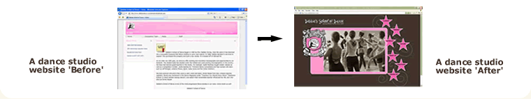 A dance studio website Before & After their redesign