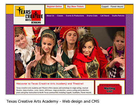 Texas Creative Arts Academy - Performing arts website design and CMS